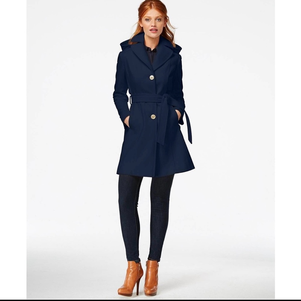 Michael Kors Black Belted Wool Blend Trench Coat NWOT Sz 2